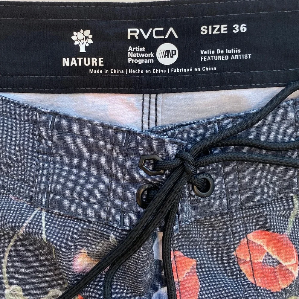 RVCA Floral Print Board Shorts in Gray with Red, Yellow & Purple